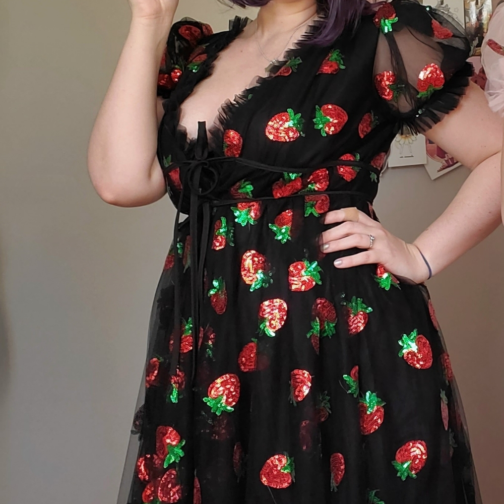Strawberry Dress Mesh Sequin Maxi